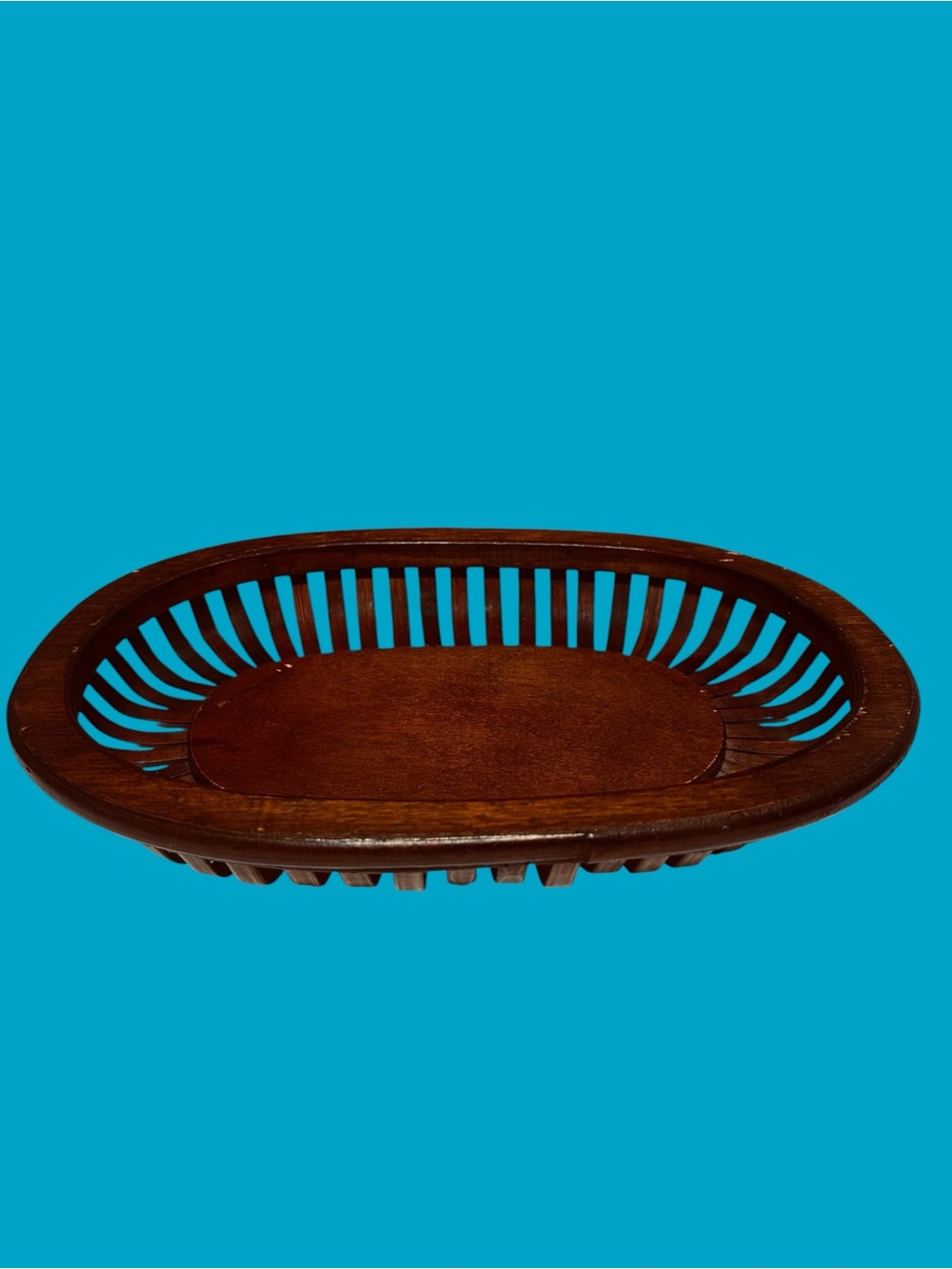 Vintage Wood & Bamboo Slatted Bread Basket Tray 13”
